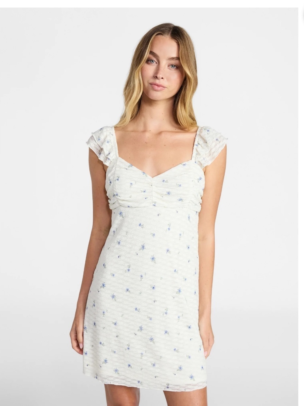 No Boundaries White Mini Dress with Blue Floral Print NWT XL